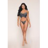 Bustier dentelle florale et résille avec strass et string assorti 
