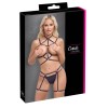 Ensemble 3 pièces soutien-gorge harnais, porte-jarretelles et string 