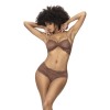 Ensemble 2 pièces, top et tanga en dentelle couleur cacao 