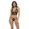 2 en 1 Nuisette et ensemble 2 pièces en dentelle et résille, soutien gorge avec armatures, string et une jupe 