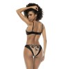 Ensemble 3 pièces noir et chair Kyra, avec dentelle brodée, soutien gorge à armatures, porte jarretelle et culotte 