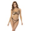Ensemble 3 pièces noir et chair, en fine résille, soutien gorge avec armatures, serre taille et string assorti 