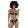 Deux-en-un, nuisette et ensemble trois pièces noir, tissu fleur exotique 