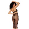 Ensemble 2 pièces, soutien gorge et jupe longue transparente noir 