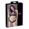 Soutien-gorge bandeau, en dentelle et résille noire et string ouvert 