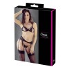 Ensemble trois pièces avec soutien-gorge fendu, porte-jarretelles et string noir 