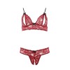 Soutien-gorge, bonnets ouverts, en dentelle rouge et string assorti 