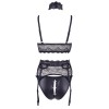 Ensemble soutien-gorge, porte jarretelles et culotte noir sexy 