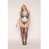 Soutien porte jarretelles grande taille et string en dentelle florale bleue 
