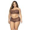 Ensemble 2 pièces en dentelle grande taille, top à bretelles et shorty couleur cacao 