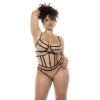 Ensemble 3 pièces noir et chair grande taille, soutien gorge avec armatures, serre taille et string 