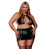Soutien gorge et jupe porte jarretelles grande taille en résille et simili cuir 