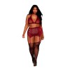 Ensemble 4 pièces grande taille soutien gorge, tour de cou, string et porte jarretelles rouge 