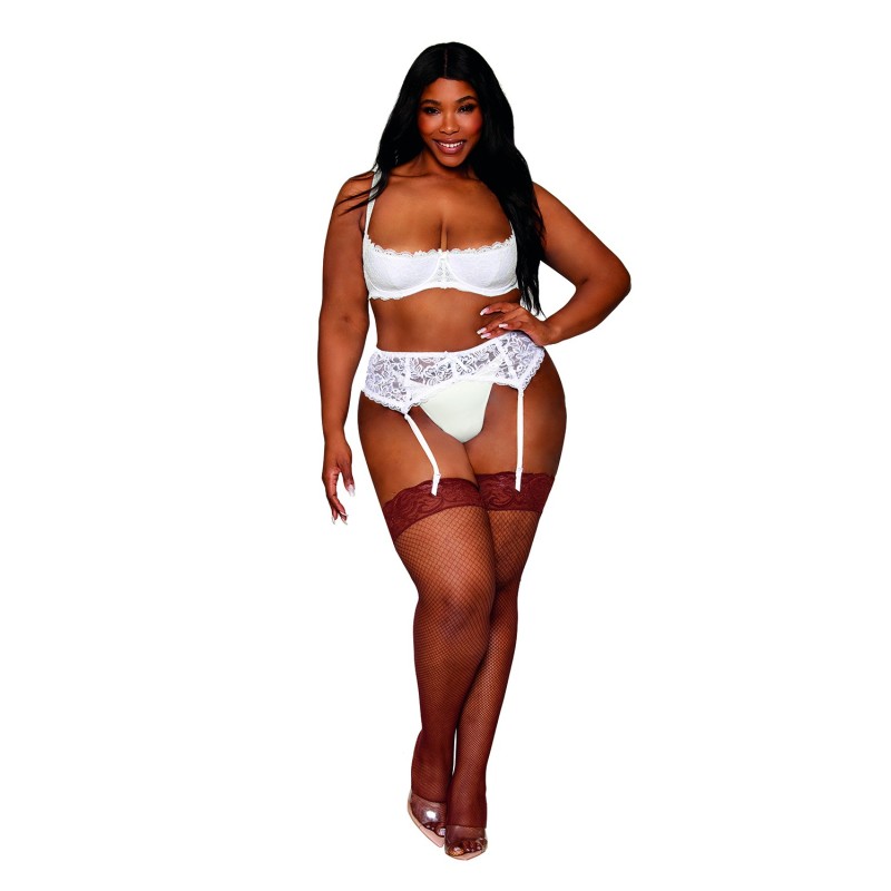 Soutien-gorge, grande taille, Demi-seins à armatures en dentelle blanche 