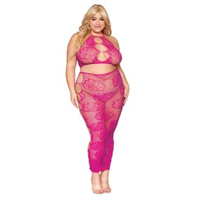 Ensemble Soutien-gorge et jupe longue en filet rose, grande taille 