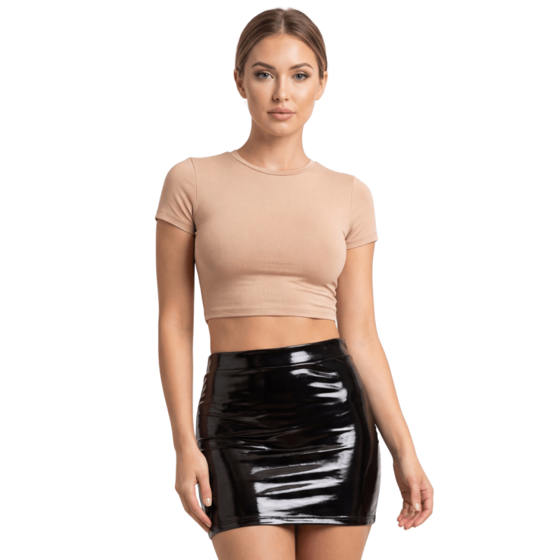 Jupe noire en simili cuir avec zip Lara  Be lily Mode