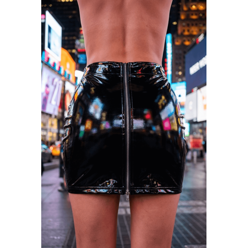 Jupe noire en simili cuir avec zip Lara  Be lily Mode