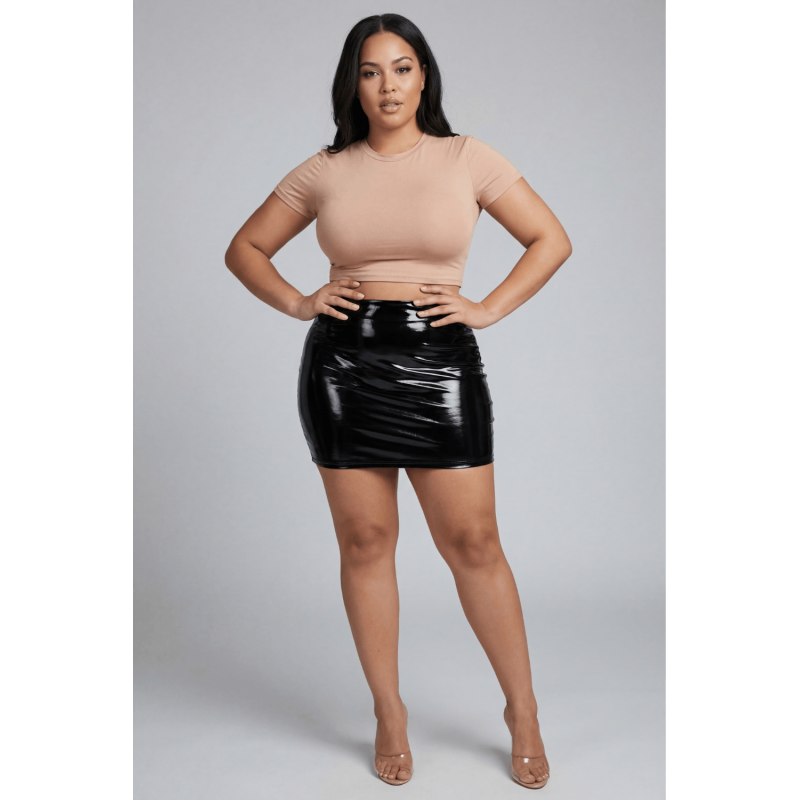 Jupe noire en simili cuir avec zip Lara  Be lily Mode