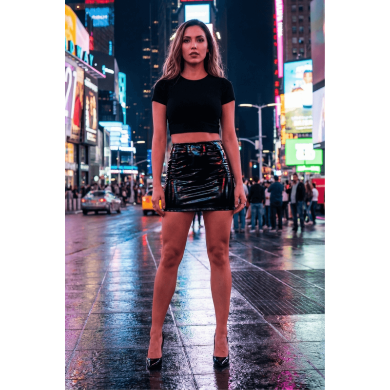 Jupe noire en simili cuir avec zip Lara  Be lily Mode