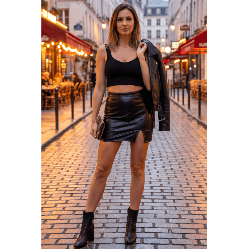 Jupe sexy courte noire wetlook Alessia  Be lily Mode