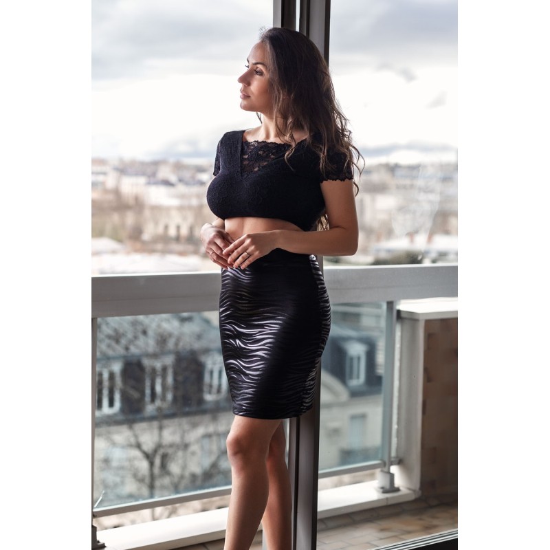 Jupe longue noire imprimé zébré Emma  Be lily Mode