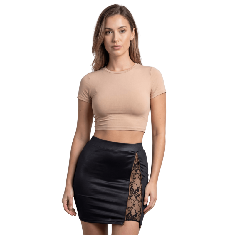 Jupe courte noire Kyra avec zip fonctionnel sur le côté  Be lily Mode
