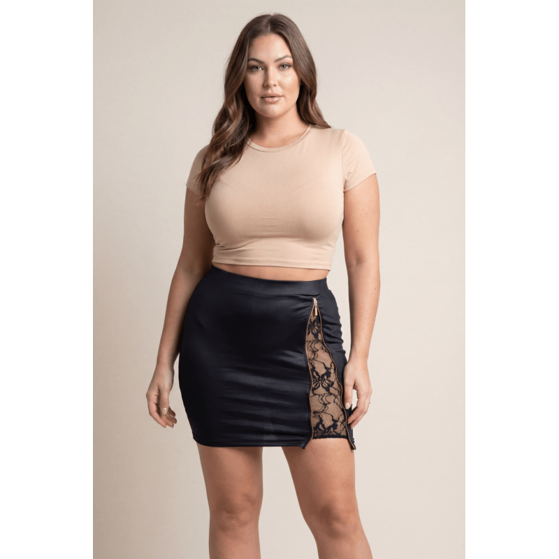 Jupe courte noire Kyra avec zip fonctionnel sur le côté  Be lily Mode