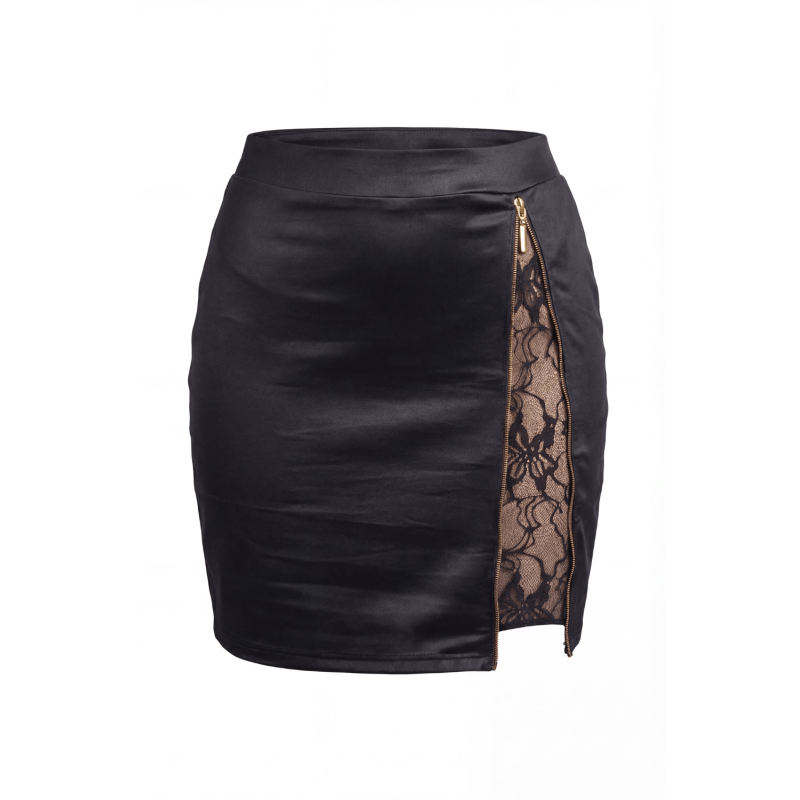 Jupe courte noire Kyra avec zip fonctionnel sur le côté  Be lily Mode