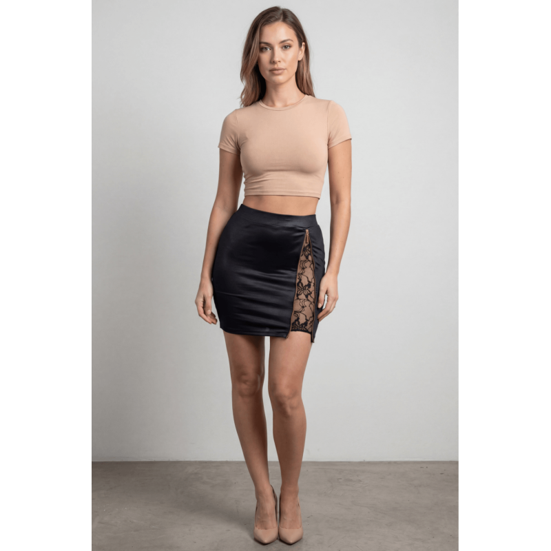 Jupe courte noire Kyra avec zip fonctionnel sur le côté  Be lily Mode