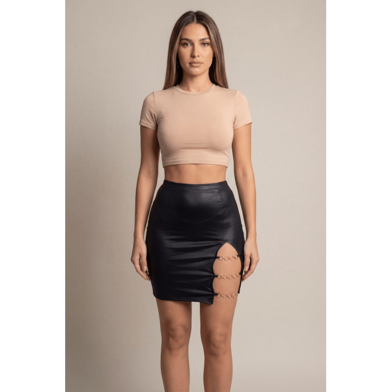 Jupe courte noire Elena fendue sur le côté  Be lily Mode