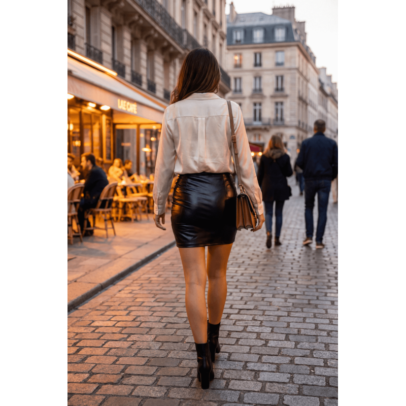 Jupe noire en simili cuir mat Sifia  Be lily Mode