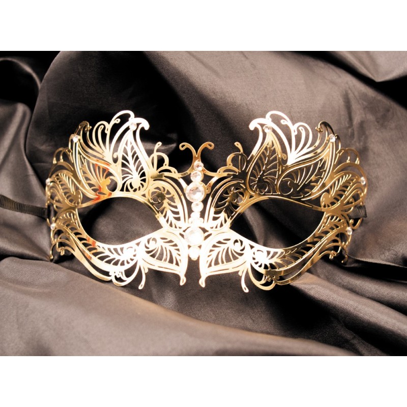 Masque vénitien Greta rigide doré avec strass Be Lily Accessories