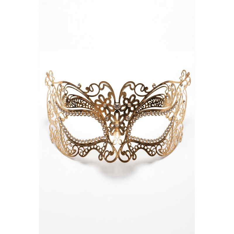 Masque vénitien Alba rigide doré avec strass Be Lily Accessories