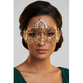 Masque vénitien Gemma rigide doré avec strass Be Lily Accessories