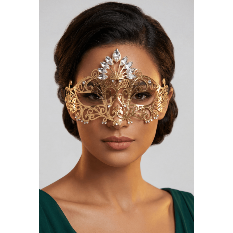 Masque vénitien Gemma rigide doré avec strass Be Lily Accessories