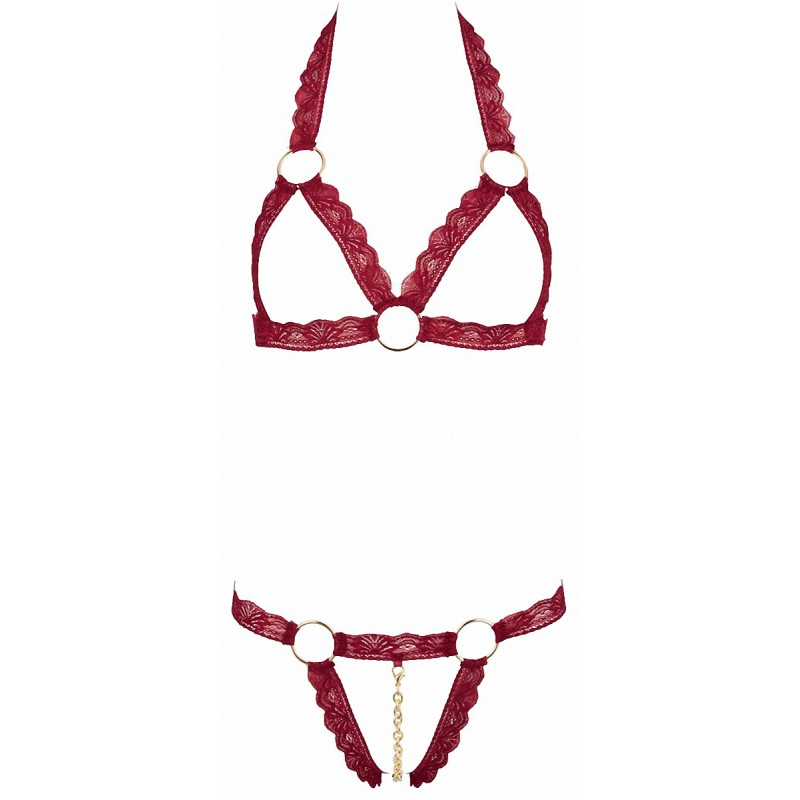Ensemble string ouvert et seins nus bordeaux - Cottelli Lingerie Cotelli lingerie