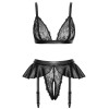 Soutien-gorge et slip fendu à jarretelles noir - Cottelli LINGERIE Cotelli lingerie