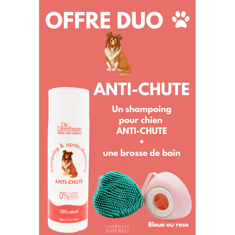 Shampoing pour chien 200ml + brosse de bain - OFFRE DUO - ANTI-CHUTE Dr. Derehsan Animal Care Cosmetics