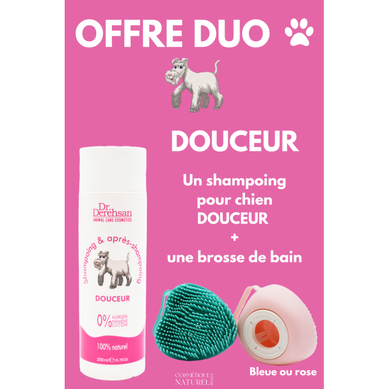 Shampoing pour chien 200ml + brosse de bain - OFFRE DUO - Douceur Dr. Derehsan Animal Care Cosmetics