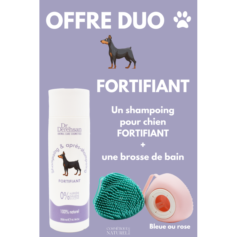 Shampoing pour chien 200ml + brosse de bain - OFFRE DUO - FORTIFIANT Dr. Derehsan Animal Care Cosmetics