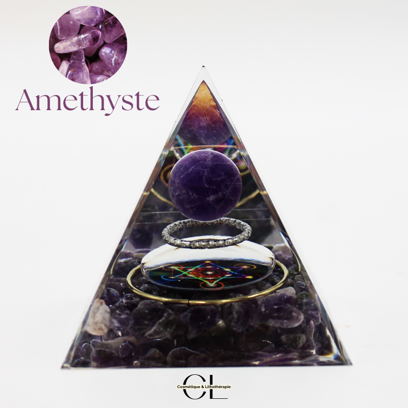 Orgonite pyramide Amethyste Métatron Lithothérapie