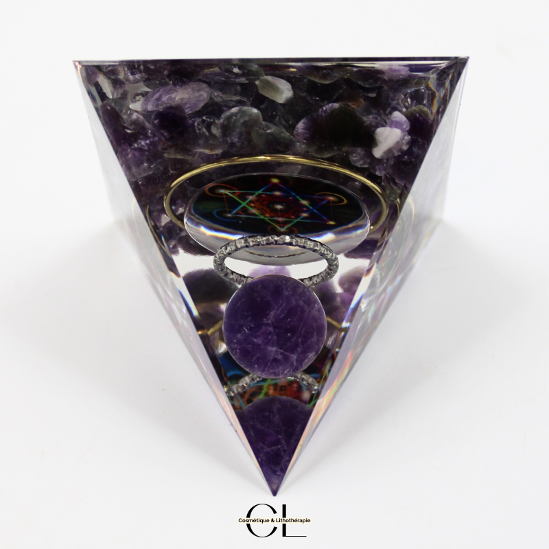 Orgonite pyramide Amethyste Métatron Lithothérapie