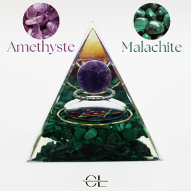 Orgonite pyramide Amethyste & Malachite Métatron Lithothérapie