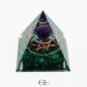 Orgonite pyramide Amethyste & Malachite Métatron Lithothérapie