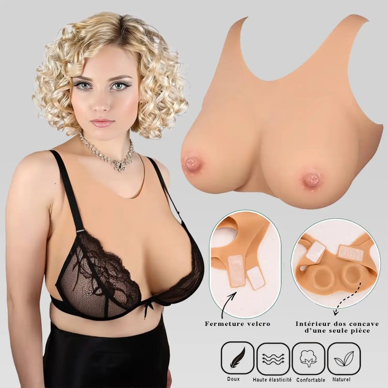 Buste faux seins silicone, intérieur concave – dos Velcro