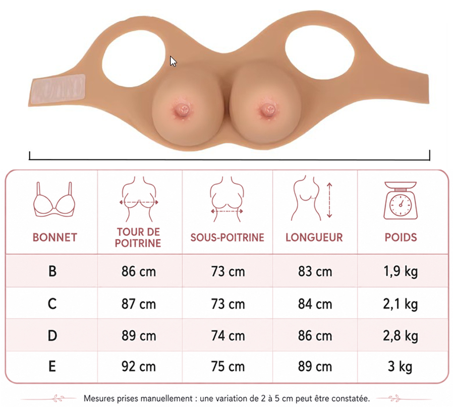taille buste faux seins dos concave